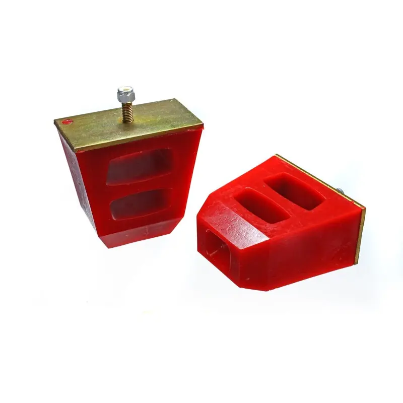Secure Checkout Energy Suspension Hyper-Flex Bump Stop - 4.5 in Tall - 4.5 x 2.5 in Wide - 3/8 in Stud - Lock Nut - Red - Universal - Pair