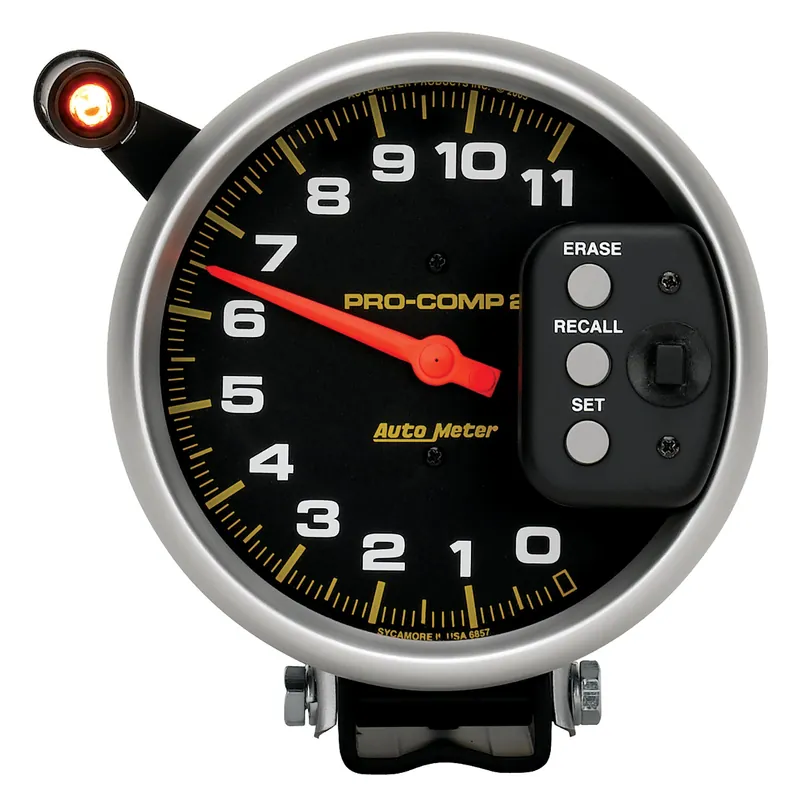 Editor’s Pick AutoMeter 5 inch 11000 RPM Single Range w/ Pro-Comp 2 and Memory Tachometer (6857)